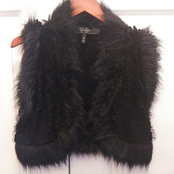 Jessica Simpson Jackets & Blazers - Jessica Simpson black faux fur vest sz M